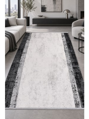 Hann Home Collection Lenox Beyaz Gri Siyah Özel Ölçü Salon Oturma Odası Koridor Halısı Robot Süpürge Uyumlu Kolay Temizle