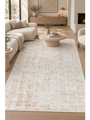 Hann Home Collection Vonal Vizon Krem Özel Ölçü Salon Oturma Yatak Odası Halısı Robot Süpürge Uyumlu Kolay Temizlenebilir