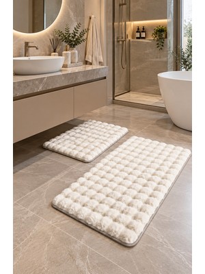 Saraz Halı Bubble Pofuduk Yumuşak Banyo Paspas Takımı Yumuşak Peluş Banyo Takımı Banyo Paspas 2'li Takım