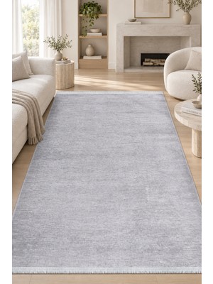 Hann Home Collection Kameli Gri Kaymaz Tabanlı Yıkanabilir Özel Ölçü Oda Koridor Halısı Robot Süpürge Uyumlu Kolay Temizl