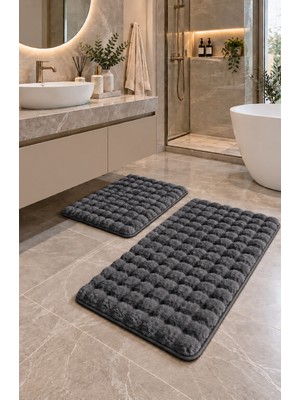 Saraz Halı Bubble Pofuduk Yumuşak Banyo Paspas Takımı Yumuşak Peluş Banyo Takımı Banyo Paspas 2'li Takım