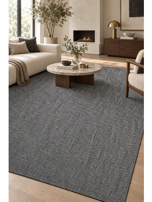 Hann Home Collection Eldos Antrasit Özel Ölçü Sisal Tarzı Mutfak Koridor Halısı Kaymaz Taban Robot Süpürge Uyumlu Kolay T