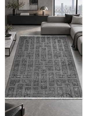 Hann Home Collection Lenox Antrasit Renk Salon Oturma Odası Halısı Robot Süpürge Uyumlu Kolay Temizlenebilir Özel Ölçü Ak