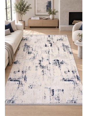 Hann Home Collection Ceyma Vizon Mavi Modern Salon Oturma Odası Halısı Robot Süpürge Uyumlu Kolay Temizlenebilir Polyeste