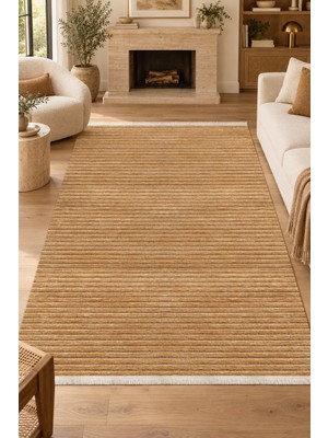 Hann Home Collection Rebra Gold Kaymaz Tabanlı Kolay Temizlenebilir Özel Ölçü Robot Süpürge Uyumlu Oturma Odası Koridor H