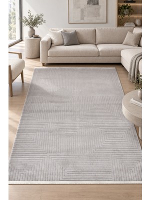 Hann Home Collection Sorek Gri Özel Ölçü Salon Koridor Halısı Robot Süpürge Uyumlu Kolay Temizlenebilir Yumuşak Akrilik H