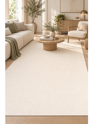 Hann Home Collection Grosa Peluş Halı Krem Yumuşak Kaymaz Taban Yıkanabilir Modern Salon Mutfak Antre Oturma Odası Halısı