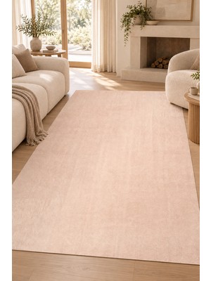 Hann Home Collection Grosa Peluş Halı Bej Yumuşak Kaymaz Tabanlı Yıkanabilir Modern Salon Mutfak Antre Odası Halısı