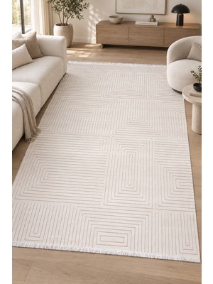 Hann Home Collection Sorek Krem Özel Ölçü Salon Oturma Odası Koridor Halısı Robot Süpürge Uyumlu Kolay Temizlenir Akrilik