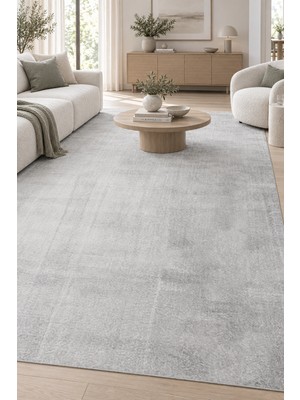 Hann Home Collection Grosa Peluş Gri Kaymaz Tabanlı Yıkanabilir Modern Yumuşak Salon Mutfak Antre Halısı