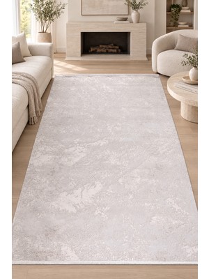 Hann Home Collection Kaosa Vizon Krem Özel Ölçü Salon Oturma Odası Koridor Halısı Robot Süpürge Uyumlu Akrilik Kolay Temi