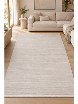 Hann Home Collection Tavus Krem Vizon Akrilik Özel Ölçü Salon Oturma Odası Koridor Halısı Robot Süpürge Uyumlu Kolay Temi