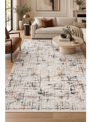 Hann Home Collection Sırva Krem Kahve Gri Salon Oturma Odası Koridor Halısı Robot Süpürge Uyumlu Özel Ölçü Kolay Temizlen