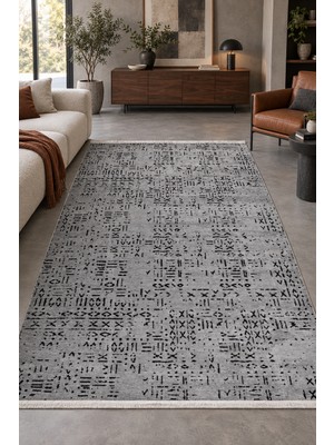 Hann Home Collection Kosmo Antrasit Siyah Özel Ölçü Kaydırmaz Taban Robot Süpürge Uyumlu Oturma Odası Koridor Mutfak Halı