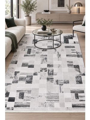 Hann Home Collection Atrına Krem Antrasit Özel Ölçü Salon Oturma Odası Koridor Halısı Robot Süpürge Uyumlu Kolay Temizlen