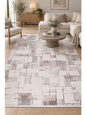 Hann Home Collection Kaosa Kahve Vizon Modern Özel Ölçü Salon Oturma Odası Halısı Robot Süpürge Uyumlu Kolay Temizlenir A
