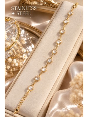 Stainless Steel Pirinç Gold Renk Zirkon Taşlı Bileklik