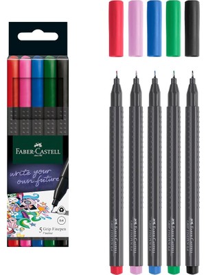 Fimer Grip Finepen Ince Keçe Uçlu Kalem Seti, 5’li, Klasik Renkler, 0.4 Mm, Metal Destekli, Ergonomik Üçgen Gövde