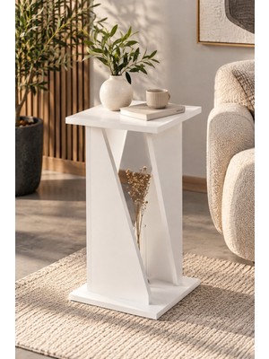 Sulora Home Sulorahome Modern Mermer Desenli Yan Sehpa Beyaz