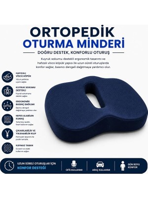 Fimer Ortopedik Oturma Minderi – Hafızalı Visco Köpük Kuyruk Sokumu Destek Yastığı, Uzun Süreli Oturuşlar Için Ergonomik Ofis ve Araç Koltuğu Minderi