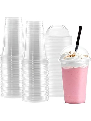 Fimer Şeffaf Bardak Kapaklı Milkshake Bardağı Kahve Bardağı Soğuk Içecek Bardağı 400ML 100 Adet