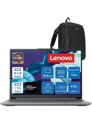 Fimer Ideapad Slim 3 Amd Ryzen 5 7520U 16GB Lpddr5 1tb SSD Radeon 610M Graphics 15.6" Fhd Tn 250NITS Freedos Taşınabilir Bilgisayar 82XQ00SFTXF10 + Zettaçanta