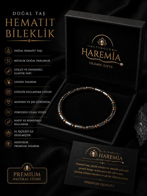 Altınoluk Haremia Doğal Hematit Taşı Bileklik Özel Kutulu Esnek Unisex Hediyelik Bileklik