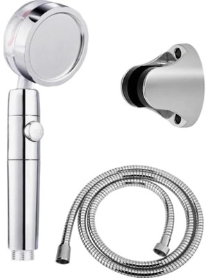 Fimer Fanlı 3lü Set Gri 5 Fonksiyonlu Duş Başlığı Turbo Jet Pervaneli Yüksek Basınçlı Duş Başlığı Hortum Askı Aparatı