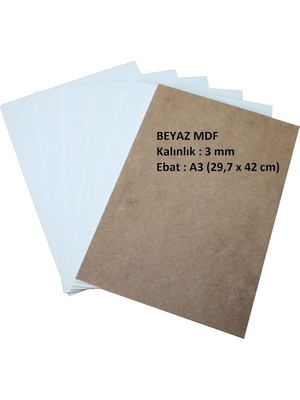 Fimer - 4 Adet Beyaz Mdf Duralit 3 Mm, A3 (29,7X42 Cm), Bir Tarafı Beyaz Boyalı
