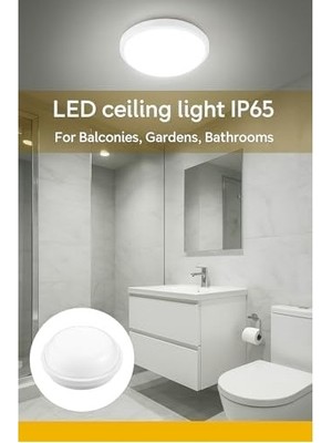 SBN - Store Artos 15W LED Beyaz Tavan Duvar Lambası IP65 Su Geçirmez | Beyaz Işık 6500K | 1500 Lümen | 220V | Banyo Bahçe Balkon Için Dış Mekan Aydınlatma | 120W