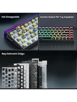 SBN - Store Aula Hero 68 He Manyetik Klavye Rapid Trigger Jade King Switch 8000Hz Rgb Neon Tkl Hot Swap Oyuncu Klavyesi Siyah