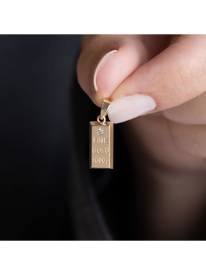Bayar Gold 14 Ayar Altın Taşlı Külçe Kolye Ucu 1,5 cm