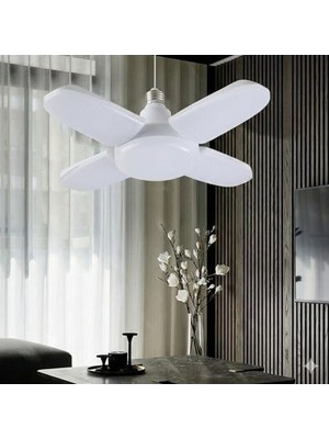 SBN - Store 30 Watt 4 Kollu Pervane LED Ampul, Katlanabilir Fan Tipi Tavan Lambası, 6500K Beyaz Işık, 3250 Lümen, E27 Duy Uyumlu, Enerji Tasarruflu Atölye ve Oda
