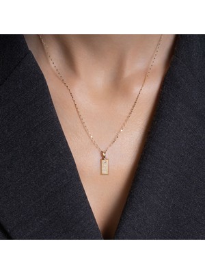 Bayar Gold 14 Ayar Altın Taşlı Külçe Kolye 1,5 cm