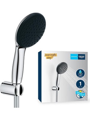 Fimer Vitalio Start 110 El Duşu Seti, 110MM Yuvarlak 1 Akışlı (Yağmur) El Duşu, Duş Başlığı Tutucu, 1750MM Duş Hortumu, Krom, 27944001