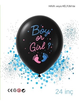 Fimer Pul Boy Or Girl Cinsiyet Belirleme Balonu Siyah Büyük Boy 24 Inç (Erkek Bebek Için