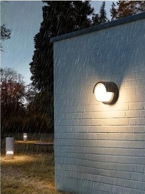SBN - Store 15W Modern Tasarım LED Aplik Iç ve Dış Mekan Duvar Lambası Cata Dominik 3200K Gün Işığı Bahçe Duvar Apliği (Yuvarlak)