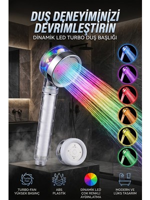 Banyonatural Led'li Filtreli Yüksek Basınçlı Turbo Pervaneli Duş Başlığı - Su Tasarruflu Tazyikli Banyo El Duşu