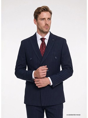Altınyıldız Classics Lacivert Erkek Slim Fit Çizgili Takım Elbise ACE030271027