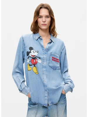 Desigual Mavi Kadın Regular Fit Baskılı Denim Gömlek 26WWCW09