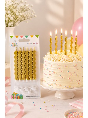 Melt Pastry & Kitchen 6’lı Altın-Gold Renkli Kısa Zigzag Mum Pasta Doğum Günü Mumu