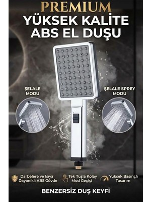 Banyonatural 1. Kalite Yüksek Basınçlı Abs Plastik El Duşu - Şelale Modlu Tazyikli Duş Başlığı