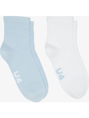 United4 Unıted4 Soket Orta Uzunluk Unisex 2li Mavi/beyaz Çorap.mvb