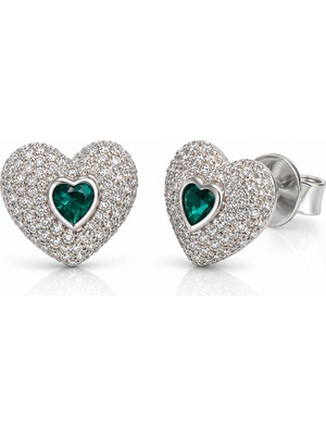 Servi 925 Ayar Gümüş Emerald Love Zümrüt Rengi Taşlı Kalp Küpe