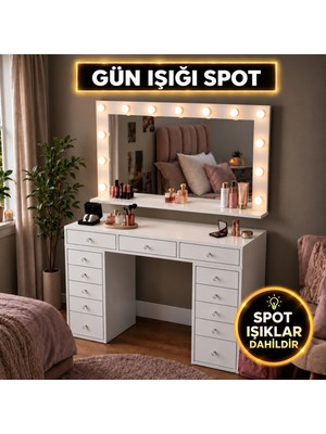 Rani BJ198 Makyaj Masası 13 Çekmeceli Takı Düzenleyici Günışığı