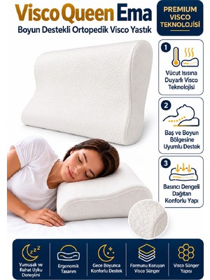 Homedius Visco Queen Ema Boyun Destekli Ortopedik Visco Yastık 55X35X12 cm