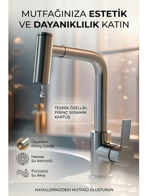 Banyonatural Birinci Kalite Paslanmaz Pirinç Lari Spiralli Eviye Mutfak Bataryası Krom Renk