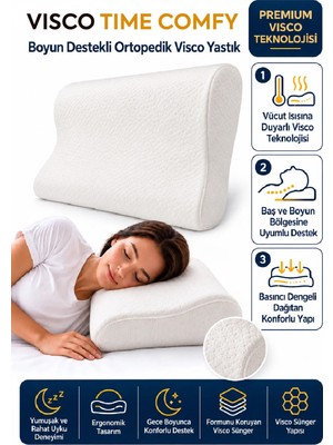 Homedius Visco Time Comfy Boyun Destekli Ortopedik Visco Yastık 50X32X11 cm