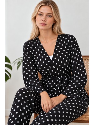 Fit Women Kadın Desenli Ev Stili Kuşaklı Pembe Pijama Takımı 4806