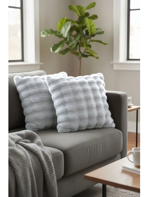 Decomia Home Pamuklu Puffy Soft Dokulu Peluş Ikili Gri Kırlent Kılıfı Salon Dekor (43X43 Cm)